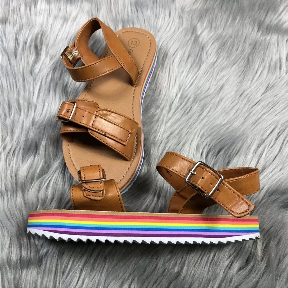 Cat Jack Target Girls Size 13 Tan Rainbow Platform Sandals
